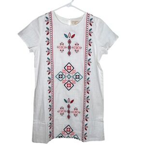 Hayden‎ Girls White Embroidered Geometric Shift Dress Short Sleeve Size XL NWT